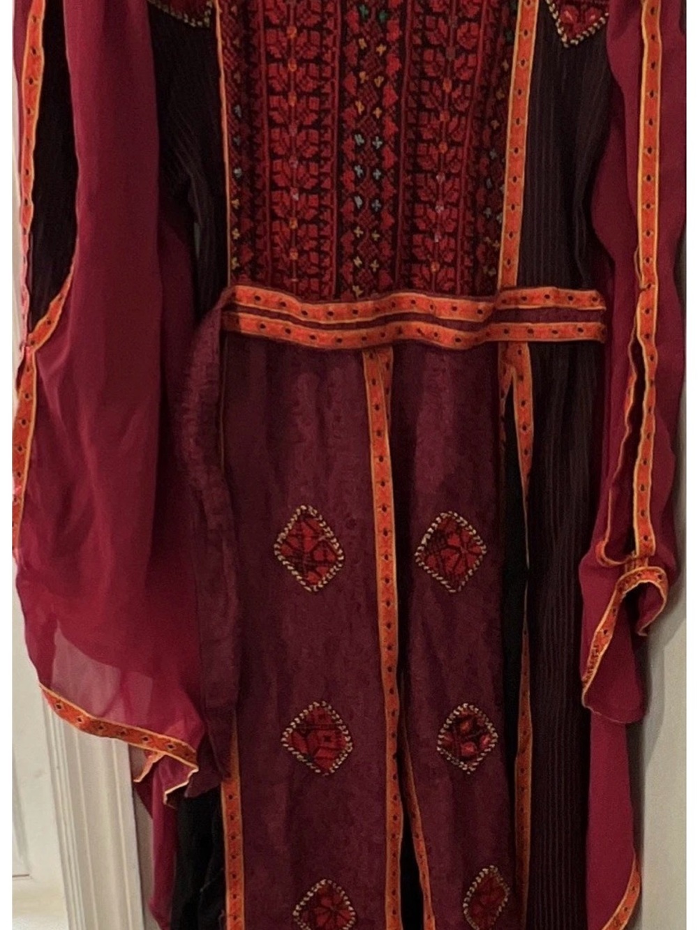 Women's Embroidered Burgundy & Orange Dress